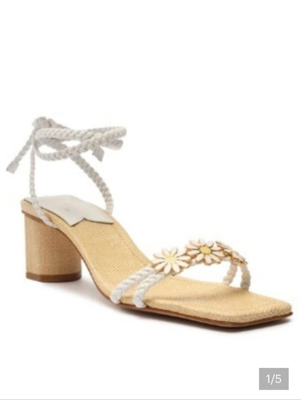 SCHUTZ White Daisy Braided Ankle-Tie Block Heel Sandal